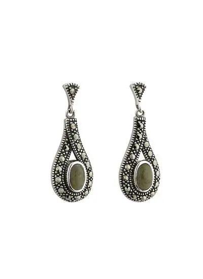 Sterling Silver Connemara Marble & Marcasite Earrings